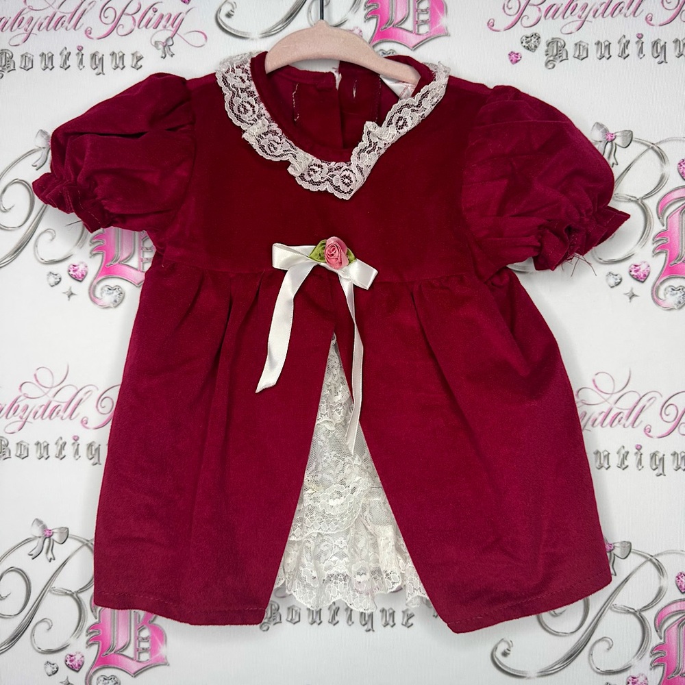 Jilly dress velvet velour style fabric rose bud ribbonn lace christmas 🎄 baby